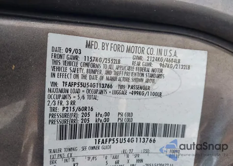 2004 Ford Taurus Ses z USA, uszkodzony, nr VIN 1FAFP55U54G113766